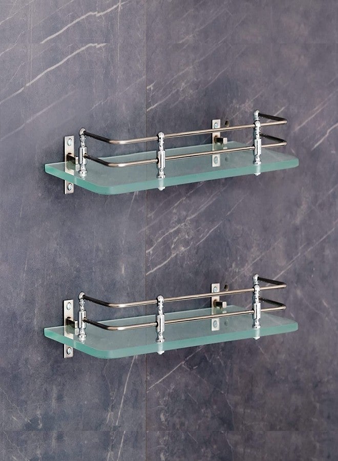 فورتون رف حمام متعدد الأغراض معلق على الحائط (زجاج مصنفر) مع دعامات جدارية، حامل تخزين، 12 × 6 بوصة - (عبوة من قطعتين) - Image 1